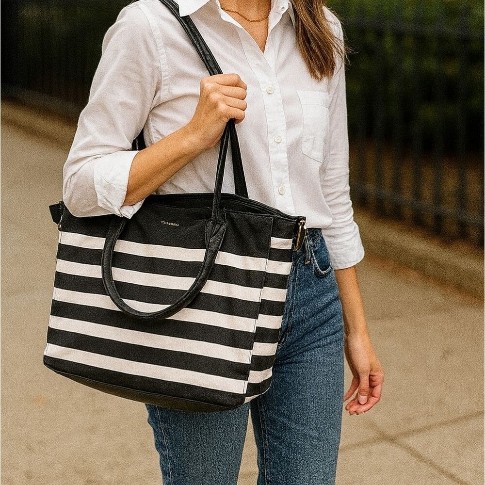 Victoria Secret Big 25x12x12 Pink Black Stripes Travel Bag Tote Luggage
